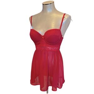 Daisy Fuentes Women’s Intimates Bra Babydoll Lace/Mesh Red Size Large